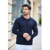 COOFANDY Mens Knit Polo Shirts Casual Long Sleeve Classic Polo Shirts Button Down Golf Shirts(Navy Blue)