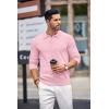 COOFANDY Mens Knit Polo Shirts Casual Long Sleeve Classic Polo Shirts Button Down Golf Shirts(Pink)