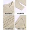 COOFANDY Mens Knit Polo Shirts Casual Long Sleeve Classic Polo Shirts Button Down Golf Shirts(Ribbed Cream)