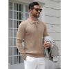 COOFANDY Mens Knit Polo Shirts Casual Long Sleeve Classic Polo Shirts Button Down Golf Shirts(Ribbed Khaki)