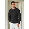 COOFANDY Mens Knit Polo Shirts Long Sleeve Casual Polo Sweaters Shirt Waffle Textured Collared Sweater(01-black)
