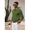 COOFANDY Mens Knit Polo Shirts Long Sleeve Casual Polo Sweaters Shirt Waffle Textured Collared Sweater(Army Green)