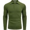COOFANDY Mens Knit Polo Shirts Long Sleeve Casual Polo Sweaters Shirt Waffle Textured Collared Sweater(Army Green)