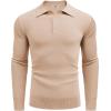 COOFANDY Mens Knit Polo Shirts Long Sleeve Casual Polo Sweaters Shirt Waffle Textured Collared Sweater(Beige)