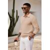 COOFANDY Mens Knit Polo Shirts Long Sleeve Casual Polo Sweaters Shirt Waffle Textured Collared Sweater(Beige)