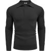 COOFANDY Mens Knit Polo Shirts Long Sleeve Casual Polo Sweaters Shirt Waffle Textured Collared Sweater(Black)