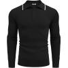 COOFANDY Mens Knit Polo Shirts Long Sleeve Casual Polo Sweaters Shirt Waffle Textured Collared Sweater(Black White Striped-1)