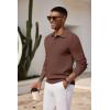 COOFANDY Mens Knit Polo Shirts Long Sleeve Casual Polo Sweaters Shirt Waffle Textured Collared Sweater(Brown)