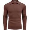 COOFANDY Mens Knit Polo Shirts Long Sleeve Casual Polo Sweaters Shirt Waffle Textured Collared Sweater(Brown)