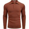 COOFANDY Mens Knit Polo Shirts Long Sleeve Casual Polo Sweaters Shirt Waffle Textured Collared Sweater(Caramel)