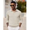 COOFANDY Mens Knit Polo Shirts Long Sleeve Casual Polo Sweaters Shirt Waffle Textured Collared Sweater(Cream)
