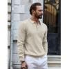 COOFANDY Mens Knit Polo Shirts Long Sleeve Casual Polo Sweaters Shirt Waffle Textured Collared Sweater(Cream)