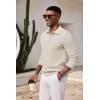 COOFANDY Mens Knit Polo Shirts Long Sleeve Casual Polo Sweaters Shirt Waffle Textured Collared Sweater(Cream)