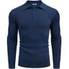 COOFANDY Mens Knit Polo Shirts Long Sleeve Casual Polo Sweaters Shirt Waffle Textured Collared Sweater(Dark Blue)