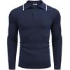 COOFANDY Mens Knit Polo Shirts Long Sleeve Casual Polo Sweaters Shirt Waffle Textured Collared Sweater(Dark Blue White Striped)
