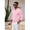COOFANDY Mens Knit Polo Shirts Long Sleeve Casual Polo Sweaters Shirt Waffle Textured Collared Sweater(Dark Pink)