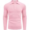 COOFANDY Mens Knit Polo Shirts Long Sleeve Casual Polo Sweaters Shirt Waffle Textured Collared Sweater(Dark Pink)