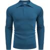 COOFANDY Mens Knit Polo Shirts Long Sleeve Casual Polo Sweaters Shirt Waffle Textured Collared Sweater(Deep Blue)