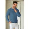 COOFANDY Mens Knit Polo Shirts Long Sleeve Casual Polo Sweaters Shirt Waffle Textured Collared Sweater(Denim Blue)