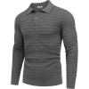 COOFANDY Mens Knit Polo Shirts Long Sleeve Casual Polo Sweaters Shirt Waffle Textured Collared Sweater(Gray Textured Stripes-1)