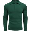 COOFANDY Mens Knit Polo Shirts Long Sleeve Casual Polo Sweaters Shirt Waffle Textured Collared Sweater(Green)