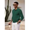 COOFANDY Mens Knit Polo Shirts Long Sleeve Casual Polo Sweaters Shirt Waffle Textured Collared Sweater(Green)