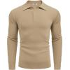COOFANDY Mens Knit Polo Shirts Long Sleeve Casual Polo Sweaters Shirt Waffle Textured Collared Sweater(Khaki)