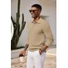 COOFANDY Mens Knit Polo Shirts Long Sleeve Casual Polo Sweaters Shirt Waffle Textured Collared Sweater(Khaki)