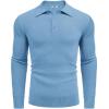 COOFANDY Mens Knit Polo Shirts Long Sleeve Casual Polo Sweaters Shirt Waffle Textured Collared Sweater(Light Blue)
