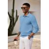 COOFANDY Mens Knit Polo Shirts Long Sleeve Casual Polo Sweaters Shirt Waffle Textured Collared Sweater(Light Blue)