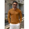 COOFANDY Mens Knit Polo Shirts Long Sleeve Casual Polo Sweaters Shirt Waffle Textured Collared Sweater(Light Brown)