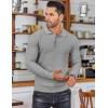 COOFANDY Mens Knit Polo Shirts Long Sleeve Casual Polo Sweaters Shirt Waffle Textured Collared Sweater(Light Grey)