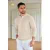 COOFANDY Mens Knit Polo Shirts Long Sleeve Casual Polo Sweaters Shirt Waffle Textured Collared Sweater(Light Khaki)