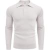 COOFANDY Mens Knit Polo Shirts Long Sleeve Casual Polo Sweaters Shirt Waffle Textured Collared Sweater(White)