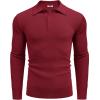 COOFANDY Mens Knit Polo Shirts Long Sleeve Casual Polo Sweaters Shirt Waffle Textured Collared Sweater(Wine Red)