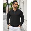 COOFANDY Mens Knit Polo Sweater Casual Long Sleeve Quarter Zip Polo Sweater Classic Golf Shirts(Black)