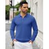 COOFANDY Mens Knit Polo Sweater Casual Long Sleeve Quarter Zip Polo Sweater Classic Golf Shirts(Denim Blue)