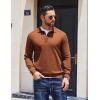 COOFANDY Mens Knit Polo Sweater Long Sleeve Polo Collared Sweaters Hidden Button Casual Pullover Sweater(Brown)