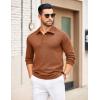 COOFANDY Mens Knit Polo Sweater Long Sleeve Polo Collared Sweaters Hidden Button Casual Pullover Sweater(Brown)