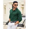 COOFANDY Mens Knit Polo Sweater Long Sleeve Polo Collared Sweaters Hidden Button Casual Pullover Sweater(Dark Green)
