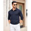 COOFANDY Mens Knit Polo Sweater Long Sleeve Polo Collared Sweaters Hidden Button Casual Pullover Sweater(Navy Blue)