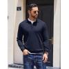 COOFANDY Mens Knit Polo Sweater Long Sleeve Polo Collared Sweaters Hidden Button Casual Pullover Sweater(Navy Blue)