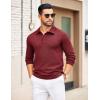 COOFANDY Mens Knit Polo Sweater Long Sleeve Polo Collared Sweaters Hidden Button Casual Pullover Sweater(Wine Red)