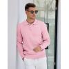 COOFANDY Mens Knit Polo Sweater Long Sleeve Polos Lightweight Casual Dress Pullover Sweaters(Pink)