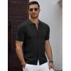 COOFANDY Men’s Knit Short Sleeve Shirts Button Down Vintage Knitted Polo Shirt Casual Beach Crochet Cable Vacation Shirt(Black)