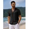 COOFANDY Men’s Knit Short Sleeve Shirts Button Down Vintage Knitted Polo Shirt Casual Beach Crochet Cable Vacation Shirt(Black)