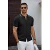 COOFANDY Men’s Knit Short Sleeve Shirts Button Down Vintage Knitted Polo Shirt Casual Beach Crochet Cable Vacation Shirt(Black-white)