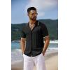 COOFANDY Men’s Knit Short Sleeve Shirts Button Down Vintage Knitted Polo Shirt Casual Beach Crochet Cable Vacation Shirt(Black-white)