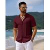COOFANDY Men’s Knit Short Sleeve Shirts Button Down Vintage Knitted Polo Shirt Casual Beach Crochet Cable Vacation Shirt(Claret)