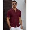 COOFANDY Men’s Knit Short Sleeve Shirts Button Down Vintage Knitted Polo Shirt Casual Beach Crochet Cable Vacation Shirt(Claret)